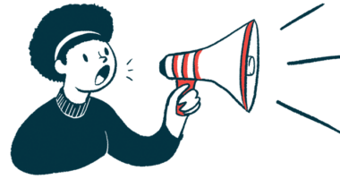 A woman speaks with a megaphone in this announcement illustration.