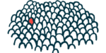 A red figure stands out in a crowd of white ones.