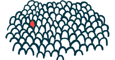 A red figure stands out in a crowd of white ones.