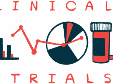 An illustration of clinical trial graphs and a medicine bottle is shown.