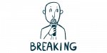 An illustration of a person with a microphone and the words 'breaking.'