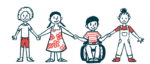 Illustration of four children holding hands.