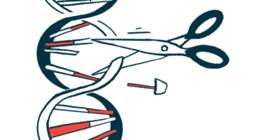 A pair of scissors cuts a single rung of a DNA strand.