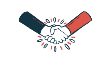 An illustration of two hands in a handshake, symbolizing a collaboration.