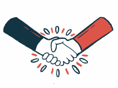 An illustration of two hands in a handshake, symbolizing a collaboration.