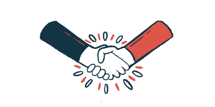 An illustration of two people shaking hands, symbolizing a collaboration.