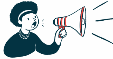 A person speaks into a megaphone.