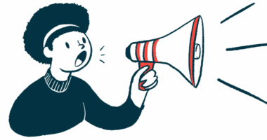 A person speaks into a megaphone.