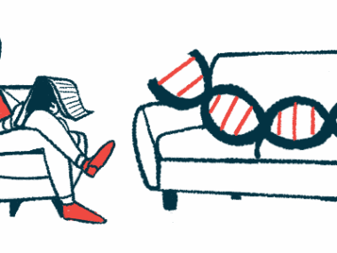 A therapist in an armchair takes notes while a strand of DNA lies on a couch, in an illustration for gene therapy.